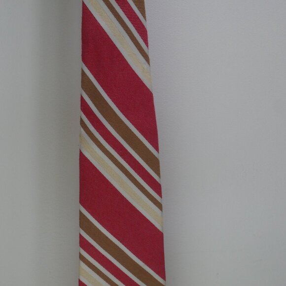 Vintage Sears Men's Store Cotton Blend Red Tan Cream Striped Tie - Picture 5 of 13